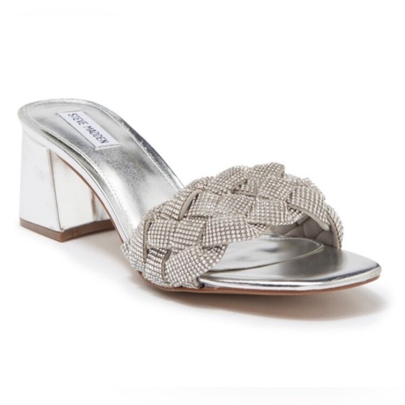 Steve Madden Maillot Braided Embellished Glitter Heeled Sandal -Size 4 NWOT - Picture 1 of 6
